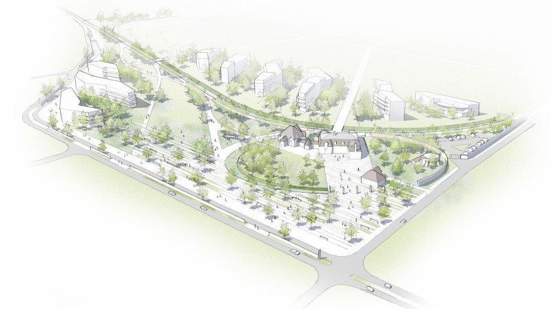 Perspective générale du projet du parc Vanderbilt situé sur l'écopole à Carrières sous Poissy