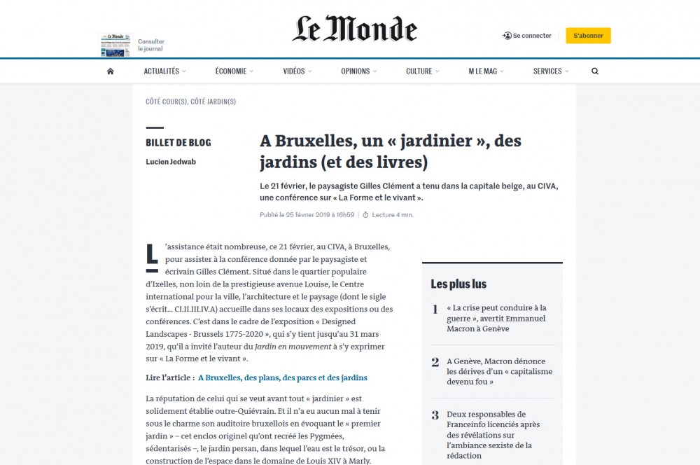 Capture d'écran de l'article du monde traitant du parc de la Senne