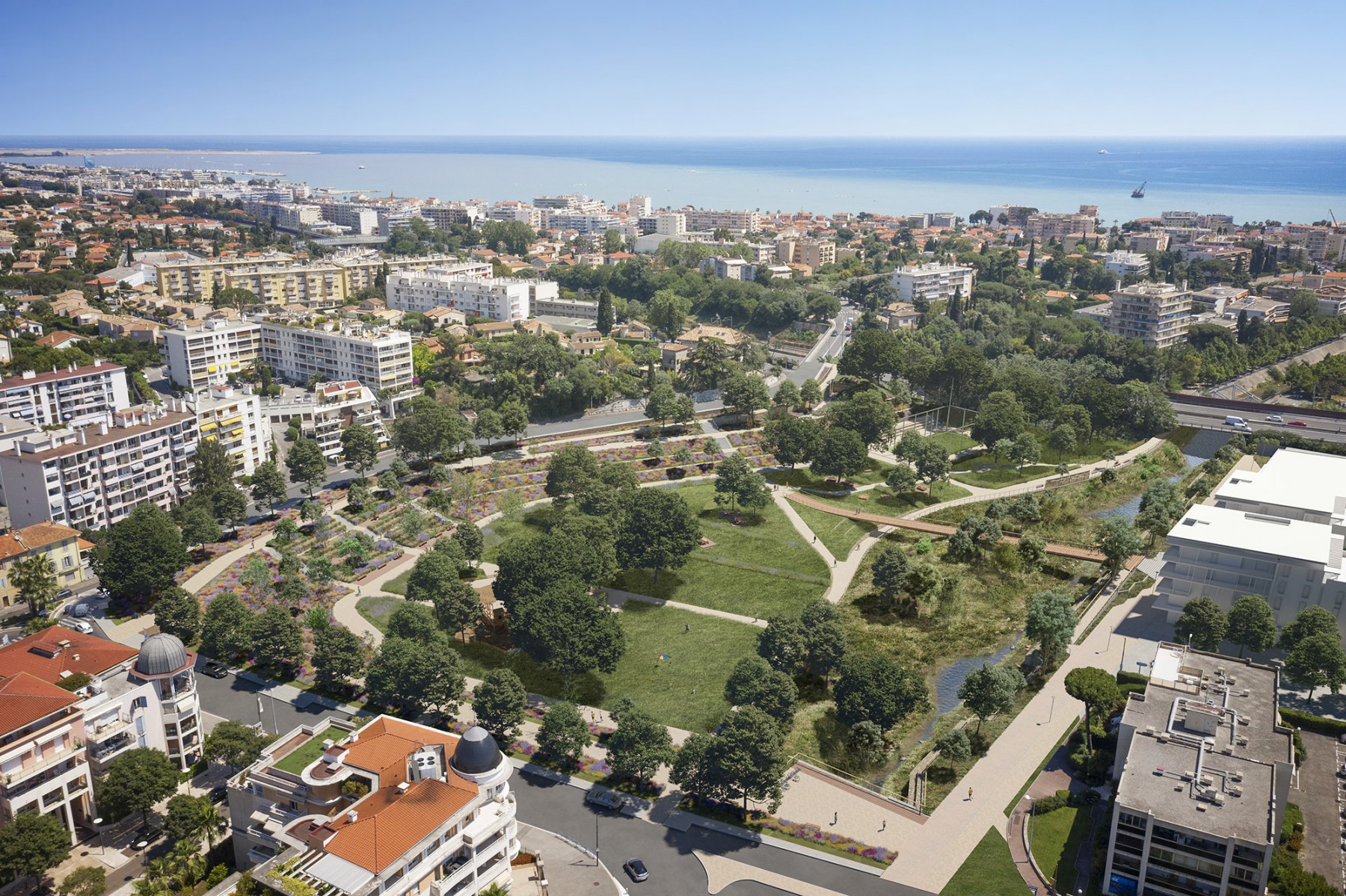 Vue aérienne du projet du parc des canebiers à Cagnes-sur-Mer