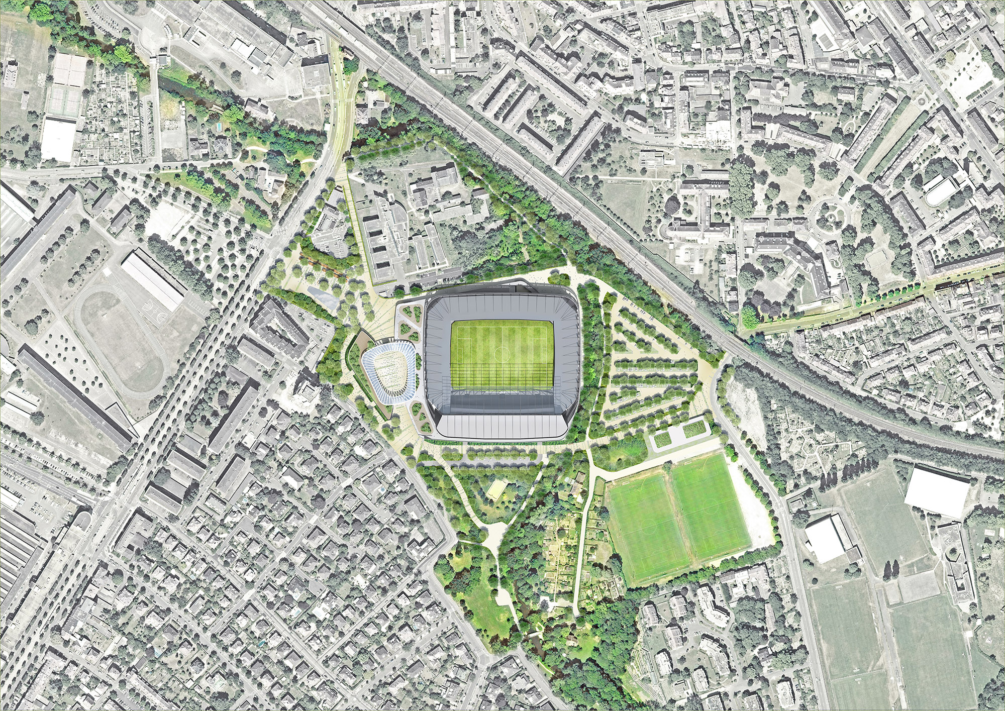 Strasboug - Plan masse du Stade de la Meinau